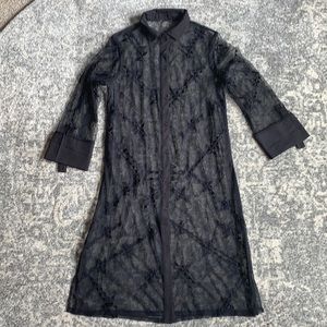 Sheer Black Embroidered OverLay Duster